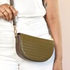 Textured Vegan Leather Half Moon Crossbody Bag in Olive
