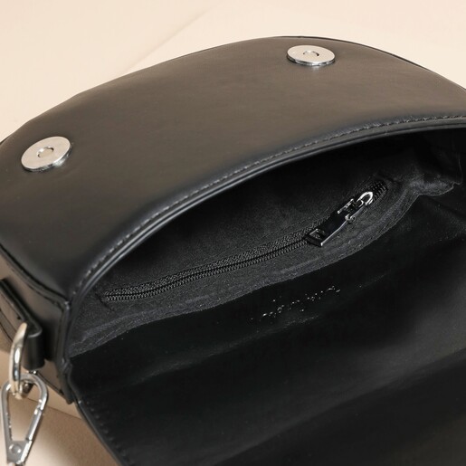Close Up Close Up of Textured Vegan Leather Half Moon Crossbody Bag in Black