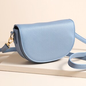 Vegan Leather Half Moon Crossbody Bag in Blue