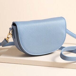 Blue Vegan Leather Half Moon Crossbody Bag
