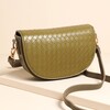 Textured Vegan Leather Half Moon Crossbody Bag in Olive