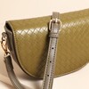 Close Up of Textured Vegan Leather Half Moon Crossbody Bag in Olive