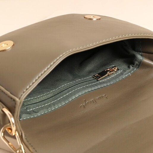 Open Bag Open Textured Vegan Leather Half Moon Crossbody Bag in Olive