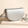 Vegan Leather Half Moon Crossbody Bag in Silver