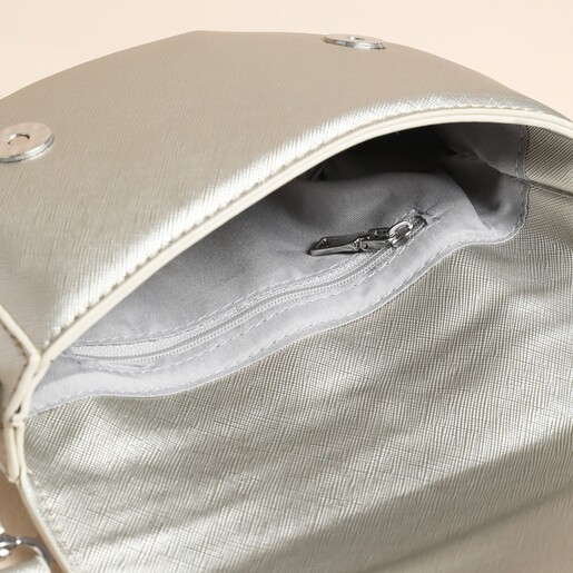 Vegan Leather Half Moon Crossbody Bag in Silver Vegan Leather Half Moon Crossbody Bag in Silver