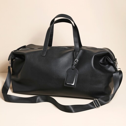 Vegan Leather Weekend Holdall Bag in Black