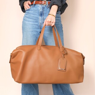 Vegan Leather Weekend Holdall Bag in Tan