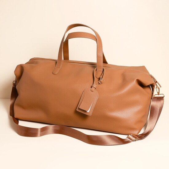 Vegan Leather Weekend Holdall Bag in Tan