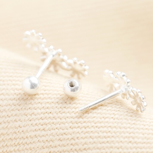 Screwback close up Estella Bartlett Triple Flower Stud Earrings in Silver