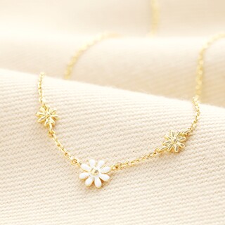 Estella Bartlett Triple Flower White Enamel Necklace in Gold