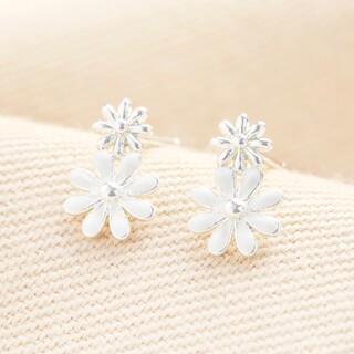 Estella Bartlett White Enamel Double Flower Stud Earrings in Silver