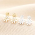 Estella Bartlett White Enamel Double Flower Stud Earrings and silver