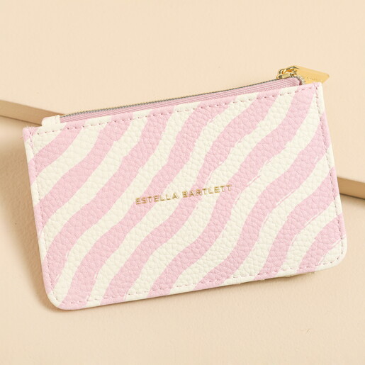 An eye-catching purse in pink and white