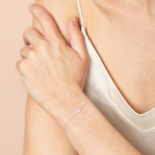 Sterling Silver Cross Bracelet on a model