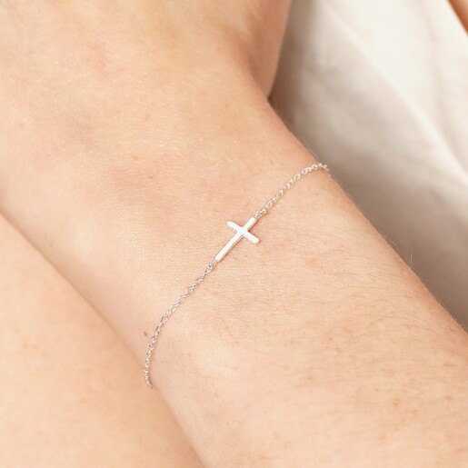 Sterling Silver Cross Bracelet on model