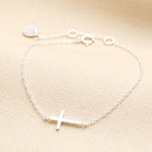 Sterling Silver Cross Bracelet on a neutral background