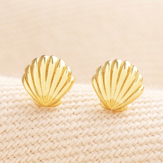 Sterling Silver Shell Stud Earrings in Gold