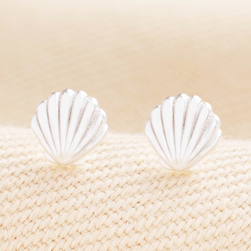Sterling Silver Shell Stud Earrings in Silver