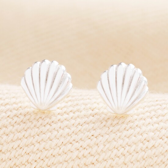 Sterling Silver Shell Stud Earrings in Silver