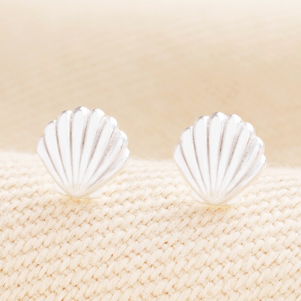 Sterling Silver Shell Stud Earrings in Silver Sterling Silver Shell Stud Earrings in Silver