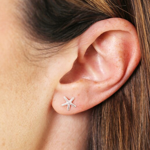 Close Up of Sterling Silver Starfish Stud Earrings