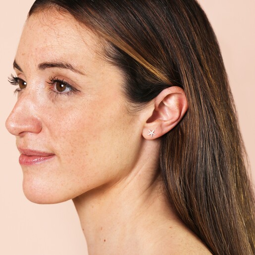 Model Shot of Sterling Silver Starfish Stud Earrings