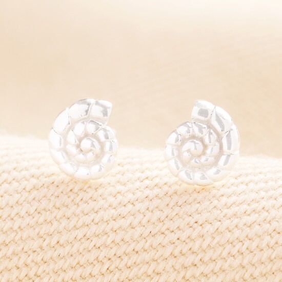 Sterling Silver Swirl Shell Stud Earrings