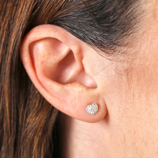 Close Up of Sterling Silver Swirl Shell Stud Earrings