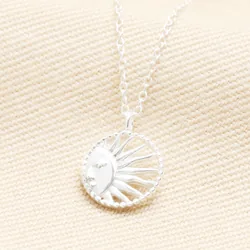 Sterling Silver Hidden Sun Circle Pendant Necklace