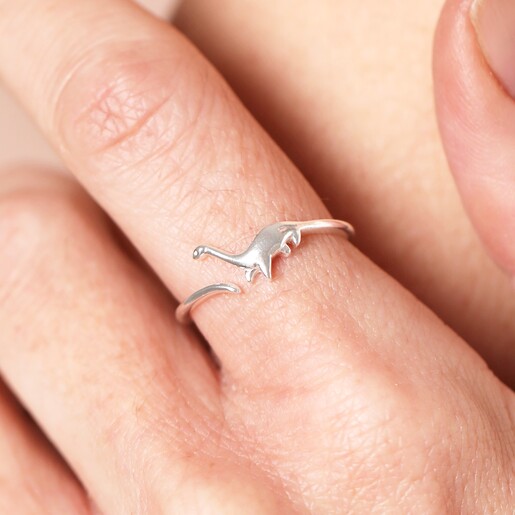 Close Up of Adjustable Sterling Silver Dinosaur Ring