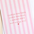 Pink and White Striped Always Will Greetings Card on neutral background