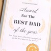 Close Up of Best Dad Award Father's Day Greetings Card