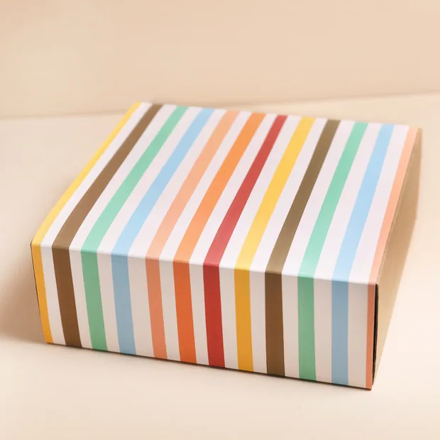 Kraft Gift Box with Multi Coloured Striped Print Sleeve