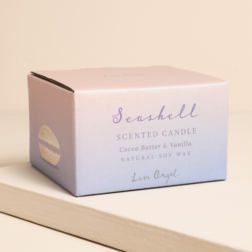 Packaging for the Seashell Cocoa Butter and Vanilla Candle