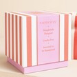 Close Up of Paddywax Hibiscus Bay Cabana Red Striped Ceramic Candle Packaging Label