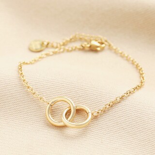 Stainless Steel Interlocking Circles Charm Bracelet in Gold