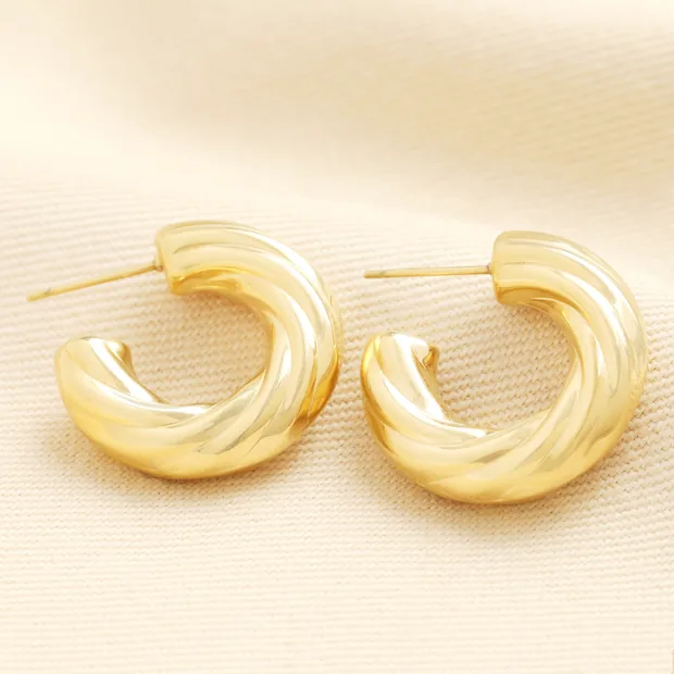 Stainless Steel Chunky Twisted Hoop Earrings in Gold Stainless Steel Chunky Twisted Hoop Earrings in Gold