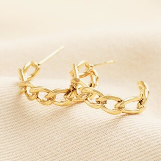 Stainless Steel Chain Link Huggie Hoop Earrings in Gold