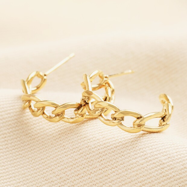 Stainless Steel Chain Link Huggie Hoop Earrings in Gold Stainless Steel Chain Link Huggie Hoop Earrings in Gold