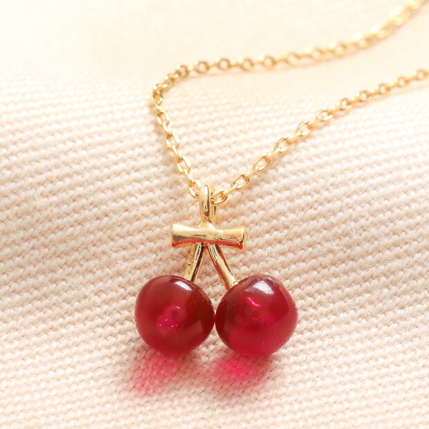 Beaded Cherry Pendant Necklace in Gold Beaded Cherry Pendant Necklace in Gold
