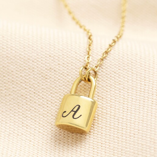 Personalised Stainless Steel Padlock Necklace in Gold