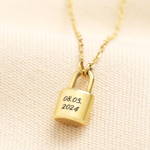 Personalised Stainless Steel Padlock Necklace in Gold
