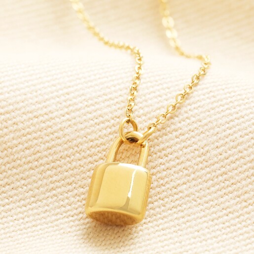 Stainless Steel Gold Padlock Necklace