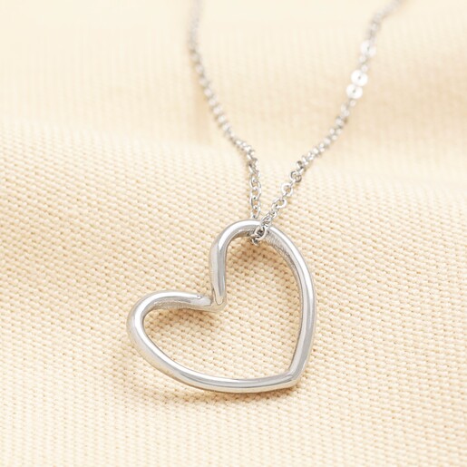 Stainless Steel Organic Shape Heart Outline Pendant Necklace Stainless Steel Organic Shape Heart Outline Pendant Necklace