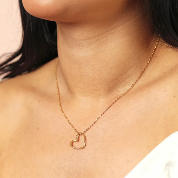 Stainless Steel Organic Shape Heart Outline Pendant Necklace in Gold Stainless Steel Organic Shape Heart Outline Pendant Necklace in Gold