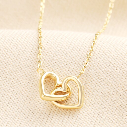 Stainless Steel Interlocking Hearts Pendant Necklace in Gold