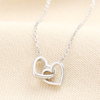 Stainless Steel Interlocking Hearts Pendant Necklace in Silver