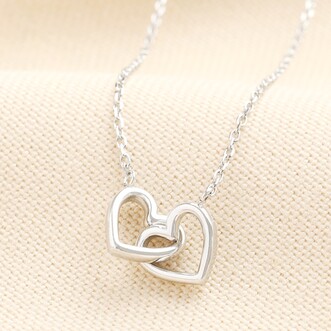 Stainless Steel Interlocking Hearts Pendant Necklace in Silver