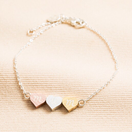 Personalised Brushed Mixed Metal Triple Heart Bracelet