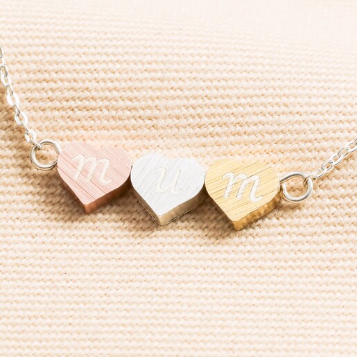 Personalised Brushed Mixed Metal Triple Heart Bracelet
